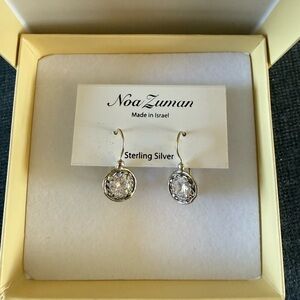 NIBox Noa Zuman Elegant Sterling Silver Earrings In Box with Swarovski Crystals.